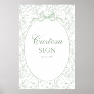 Sage Grönt Bow Baby Shower Boy-tecken Poster