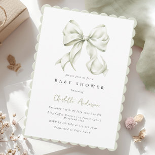 Sage Grönt Bow Baby Shower-inbjudan Inbjudningar
