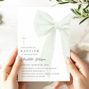 Sage Grönt Bow Baptism-inbjudan Inbjudningar
