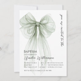 Sage Grönt Bow Baptism Inbjudningar