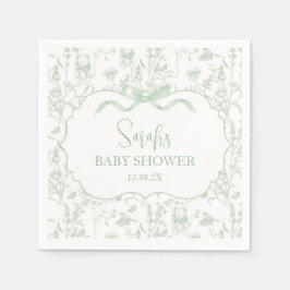 Sage Grönt Bow Chinoiserie Baby Shower Pappersservett