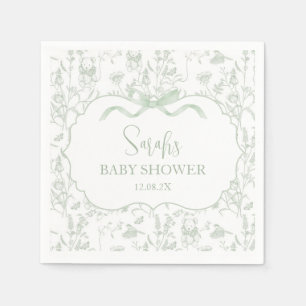 Sage Grönt Bow Chinoiserie Baby Shower Pappersservett