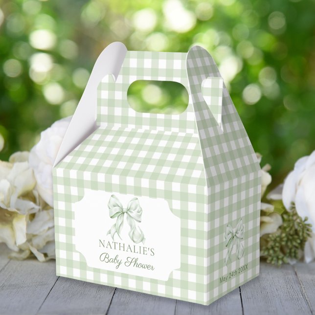 Sage Grönt Bow Gingham Baby Shower Presentaskar (Skapare uppladdad)