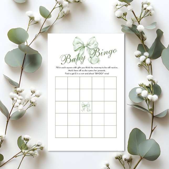 Sage Grönt Bow Girl Baby Shower Gift Bingo (Skapare uppladdad)