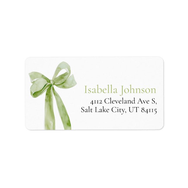 Sage Grönt Bow Hon Gifter sig Adress Adressetikett (Framsidan)