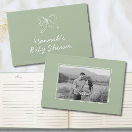 Sage Grönt Bow Personlig Baby Shower Guest Bok
