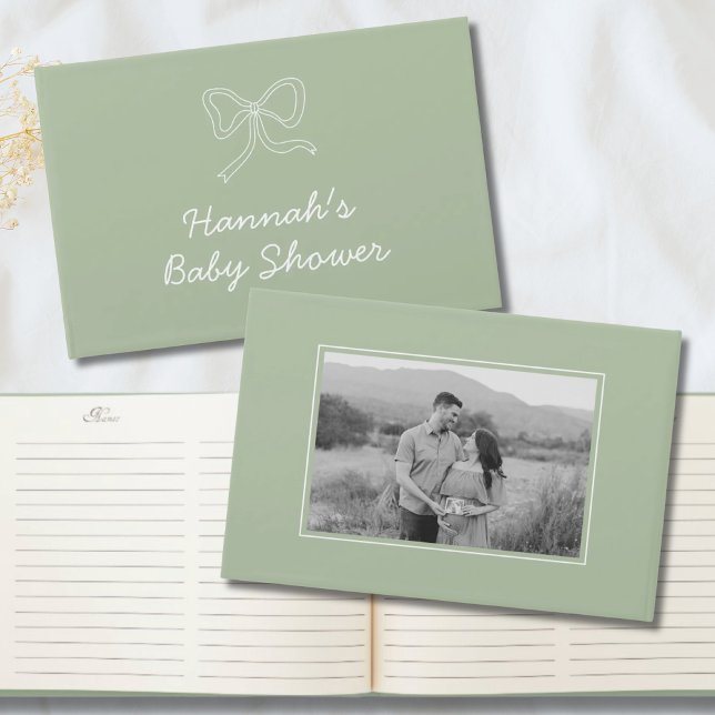 Sage Grönt Bow Personlig Baby Shower Guest Bok (Sage Green Bow Personalized Baby Shower Guest Book)