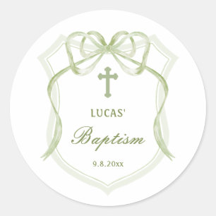 Sage Grönt Bow Vapensköld Baptism Runt Klistermärke