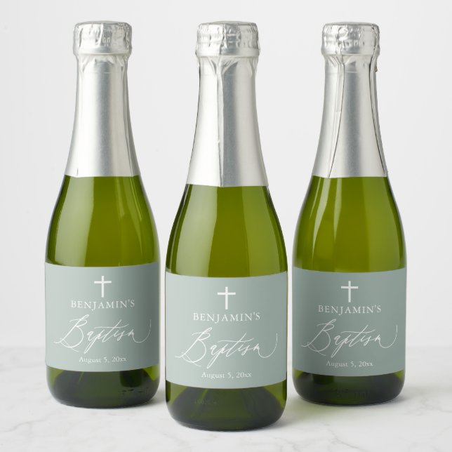 Sage Grönt Boy Baptism Mini Sparkling Vin Flaska (Flaskor)