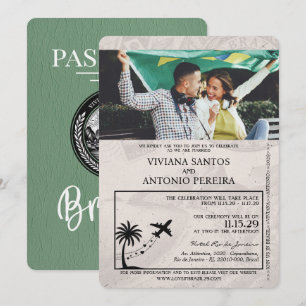 Sage Grönt Brasilien Passport bröllop-inbjudan Inbjudningar