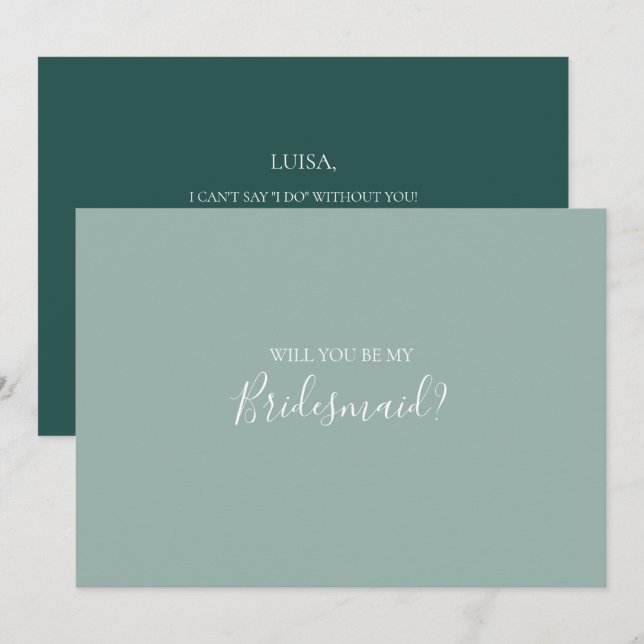 Sage Grönt Bridesmaid Frieri kort (Fram/baksida)