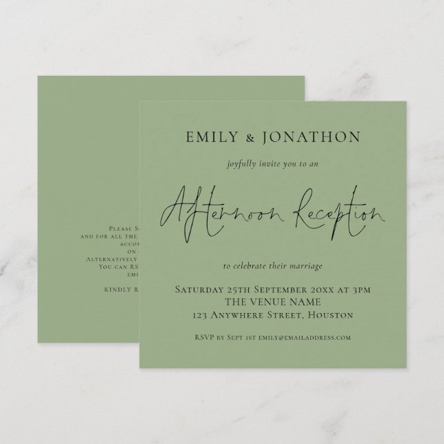 Sage Grönt Bröllop eftermiddagsmottagning Inbjudan (Fram/baksida)
