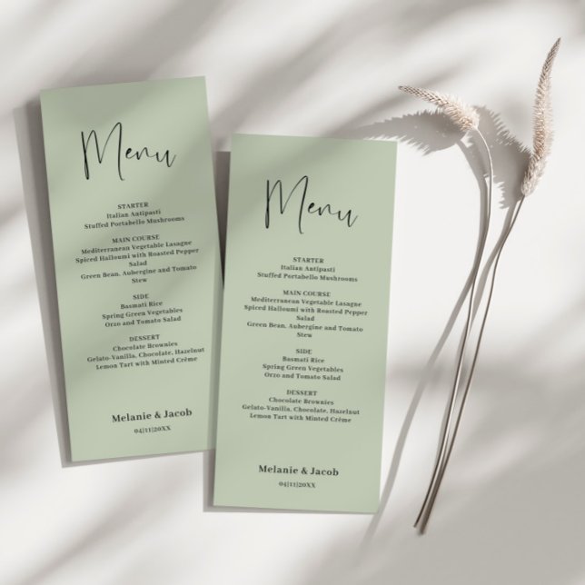 Sage Grönt Bröllop Flat Menu Meny (Skapare uppladdad)