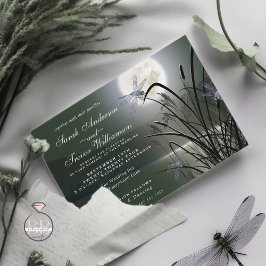 Sage Grönt Bröllop full Moon Dragonfly Pond Inbjudningar