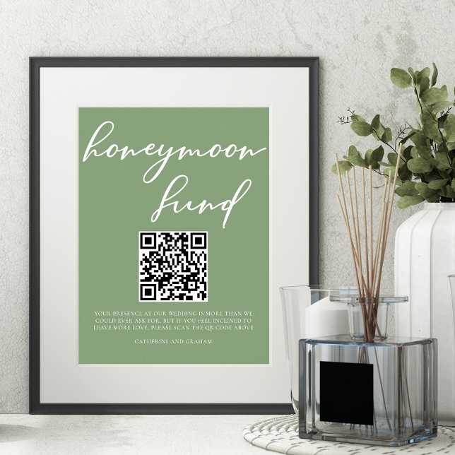 Sage Grönt Bröllop Honeymoon Fund QR-kod Poster (Skapare uppladdad)