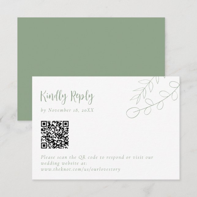 Sage Grönt Bröllop Kinly Reply Boho QR-kod OSA Kort (Fram/baksida)