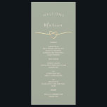 Sage Grönt Bröllop Menu med Guest Namn Meny<br><div class="desc">Förfina enkelheten för bord med den minimalistiska menyn grönt bröllop som innehåller varje gästs namn och ett känsligt guld-rep. Den rena, moderna layouten innehåller elegant serif och calligraphy typsnitt som på ett utmärkt sätt blandar sig med den mjuka gröntens bakgrund - perfekt för romantiskt, boho eller trädgårdsininspirerat bröllop. Kärnan i...</div>