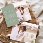Sage Grönt Bröllop minimalistiskt tackkort<br><div class="desc">Budgetera Bröllop Tack för att du har ett foto på framsidan och baksidan. Tack-korten innehåller en modern handskriven kursiv skripttypografi som är elegant,  enkel och modern till använda efter att du bröllopsdag firande.</div>