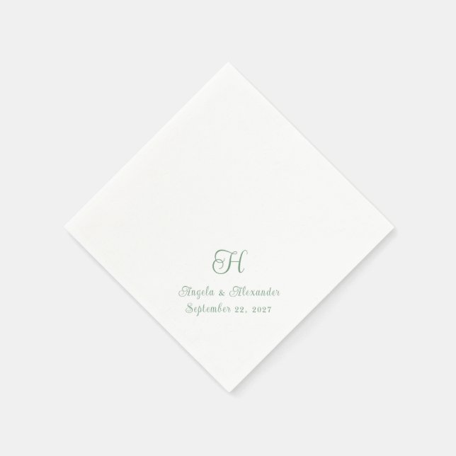 Sage Grönt Bröllop Monogram-skript Pappersservett (Hörn)