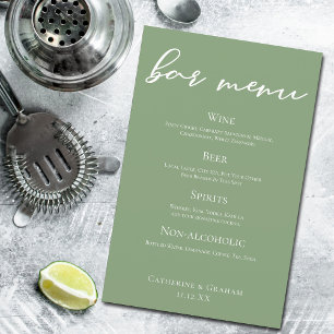 Sage Grönt Bröllop Pub Menu med vit typografi