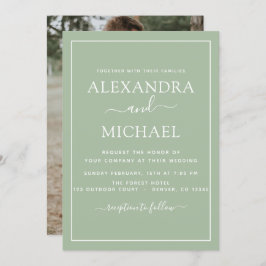 Sage Grönt Bröllop Romantic Photo-inbjudan Inbjudningar