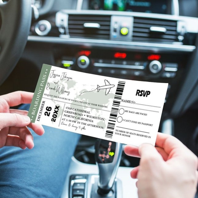 Sage Grönt Bröllopbjudan Bordning biljett Inbjudningar (Skapare uppladdad)