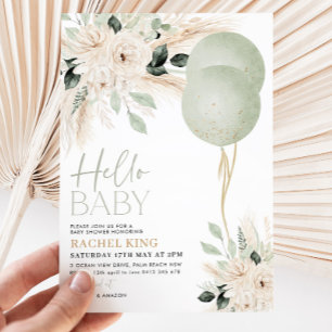 Sage Grönt Bubblor Blommigt Baby Shower Inbjudningar