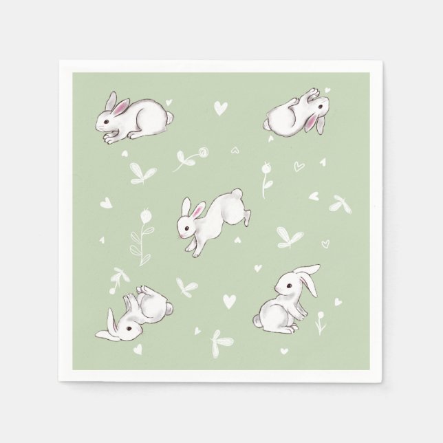 Sage Grönt Bunny Papper Napkins Pappersservett (Framsidan)