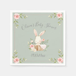 Sage Grönt Bunny Rabbit Baby Shower Napkins Pappersservett