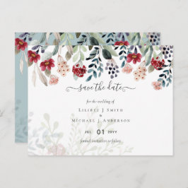 Sage Grönt Burgundy Blue Blommigt Bröllop Vykort