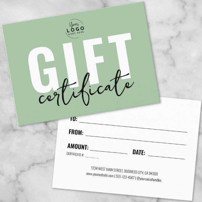 Sage Grönt Business Gift-certifikat Visitkort (Sage Green Business Gift Certificate)