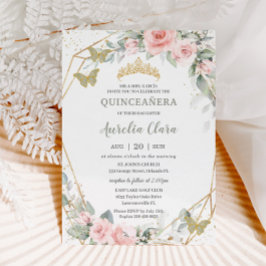 Sage Grönt Butterflies Rosa Blommigt Quinceañera Inbjudningar
