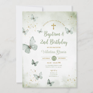 Sage Grönt Butterfly Girl 3rd Birthday Baptism Inbjudningar