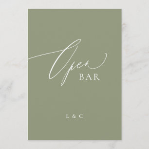 Sage Grönt Calligraphy 5 x 7 Bröllop OPEN Pub Sign
