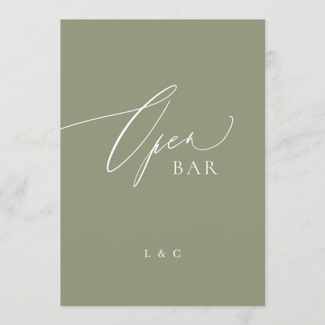 Sage Grönt Calligraphy 5 x 7 Bröllop OPEN Pub Sign (Framsida)
