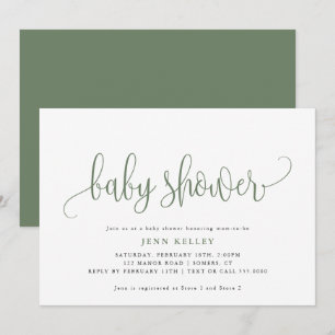 Sage Grönt Calligraphy Baby Shower Inbjudningar