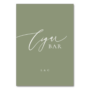 Sage Grönt Calligraphy Bröllop Cigar Pub Sign Bordsnummer