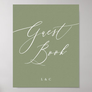 Sage Grönt Calligraphy Bröllop Guest Bok Sign Poster