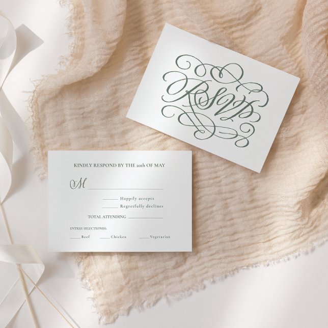 Sage Grönt Calligraphy Bröllop Måltider OSA kort (Skapare uppladdad)