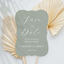 Sage grönt calligraphy bröllop spara datum card inbjudningar
