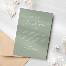 Sage Grönt Calligraphy Classic Elegant bröllop Tack Kort