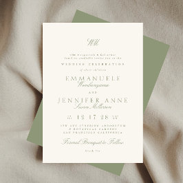 Sage Grönt Calligraphy Monogram Cream Bröllop Inbjudningar