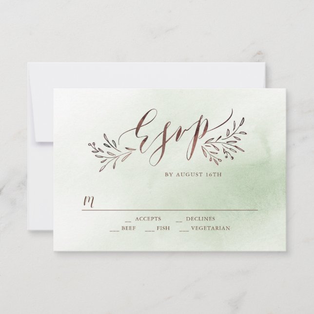 Sage grönt calligraphy rustic blommigt bröllop OSA Kort (Framsida)
