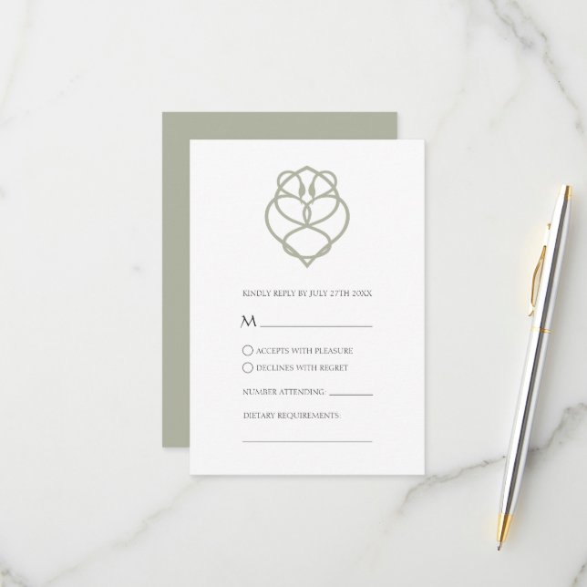 Sage Grönt Celtic Irish Svan Kärlek Knot Bröllop OSA Kort (Fram/Back In Situ)