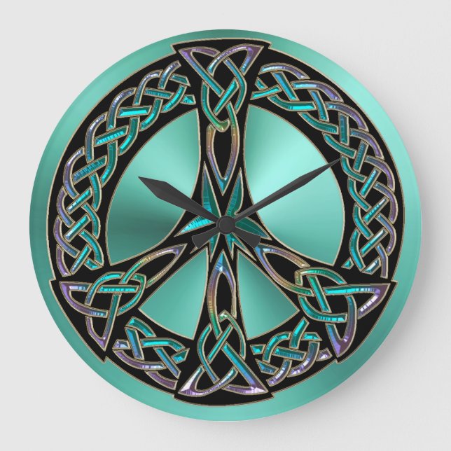 Sage Grönt Celtic Knot Fredstecken Clock Stor Klocka (Framsida)