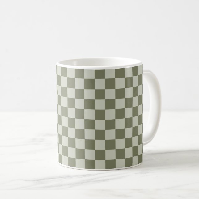 Sage Grönt Checkerboard Kaffemugg (Framsida höger)