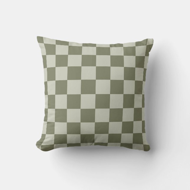 Sage Grönt Checkerboard Kudde (Framsida)