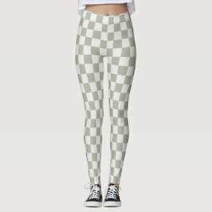 Sage Grönt Checkerboard Leggings - Earthy & Chic