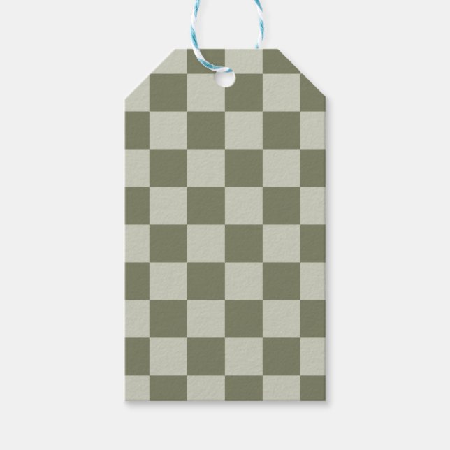 Sage Grönt Checkerboard Presentetikett (Framsidan)