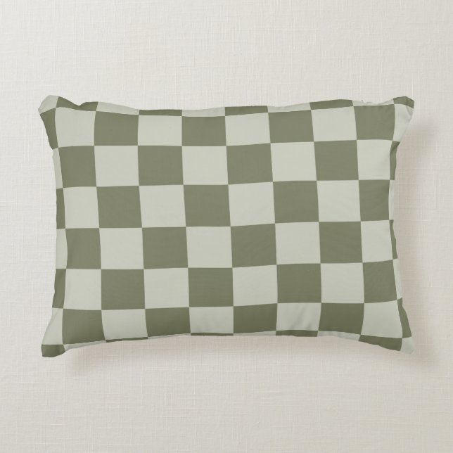 Sage Grönt Checkerboard Prydnadskudde (Framsidan)